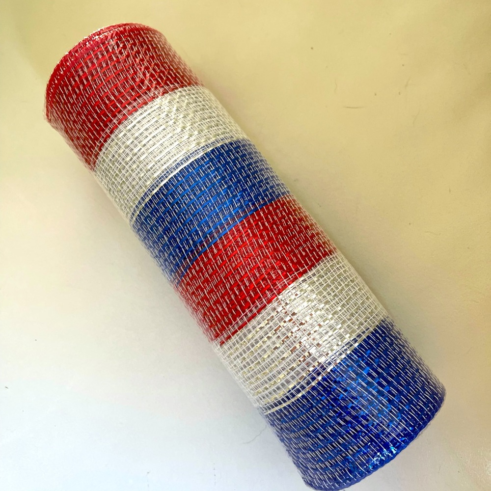 Deco Mesh Patriotic 10” Metallic Red, White & Blue